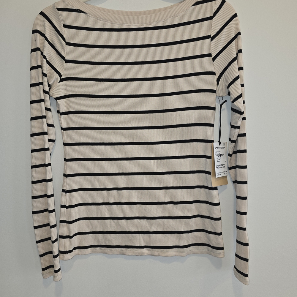 Halogen Black and Cream Striped Long Sleeve Top Size XSmall Nwt